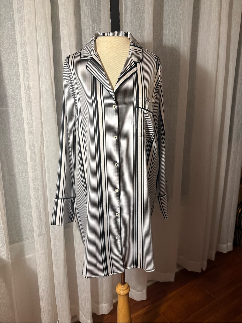 Victoria's Secret Black & White Striped Button-Up Sleep Shirt
